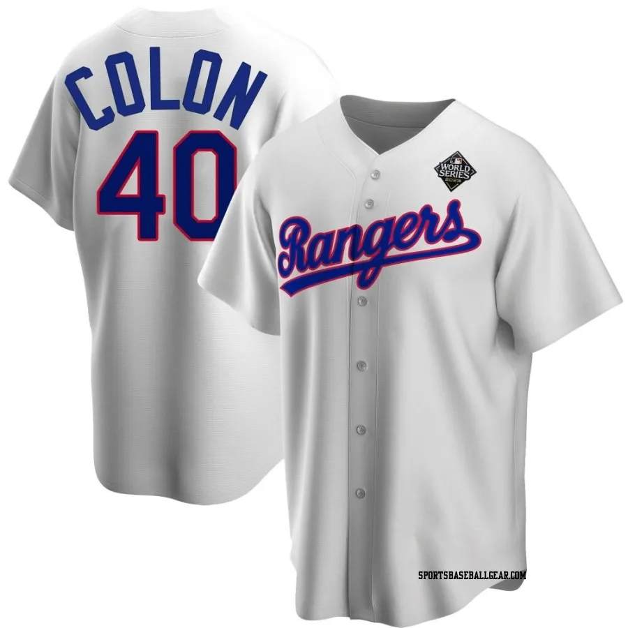 Bartolo Colon Youth Texas Rangers White Replica Home Cooperstown Collection 2023 World Series Jersey