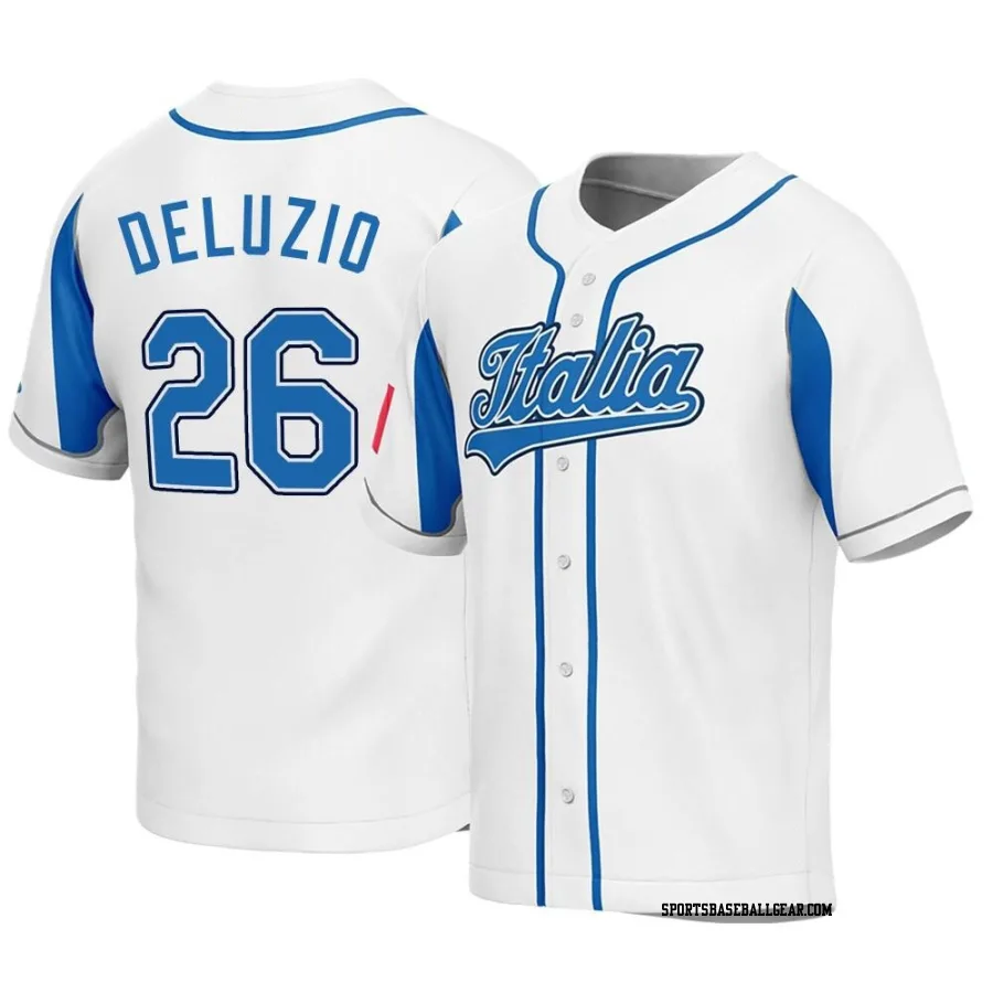 Ben DeLuzio Youth Italy Baseball White Replica 2023 World Baseball Classic Jersey