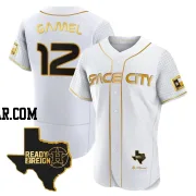 Ben Gamel Men's Houston Astros White/Gold Game Authentic 2023 Space City Ready 2 Reign Flex Base Jersey