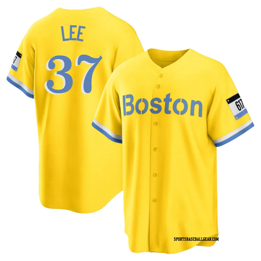 Bill Lee Men's Boston Red Sox Gold/Light Replica Blue 2021 City Connect Player Jersey