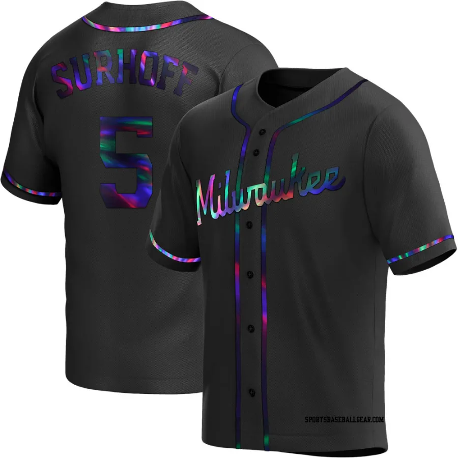 Bj Surhoff Men's Milwaukee Brewers Black Holographic Replica Alternate Jersey