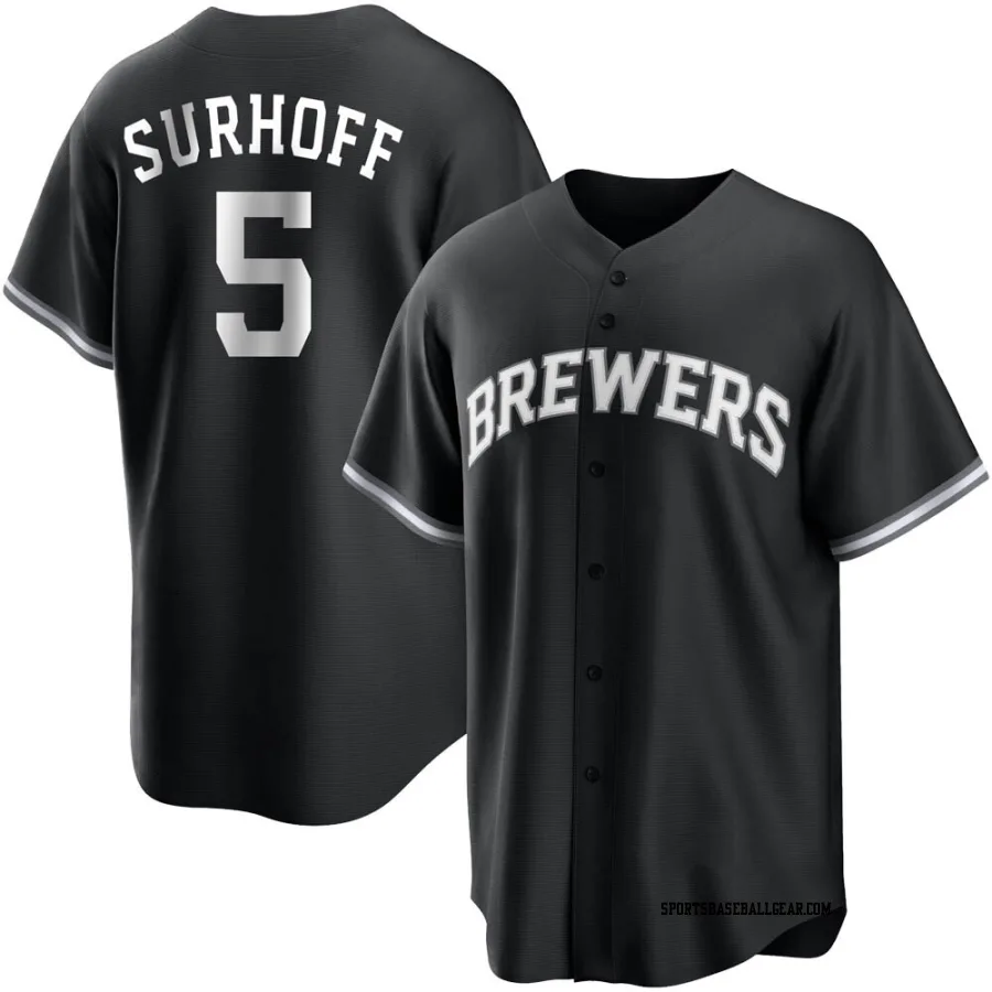 Bj Surhoff Men's Milwaukee Brewers Black/White Replica Jersey