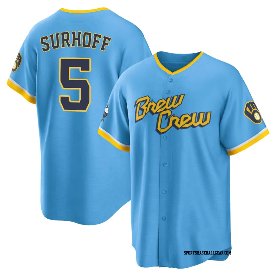 Bj Surhoff Men's Milwaukee Brewers Blue Replica Powder 2022 City Connect Jersey