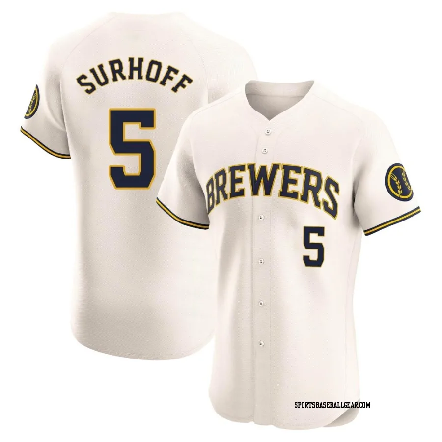 Bj Surhoff Men's Milwaukee Brewers Cream Elite Home Jersey