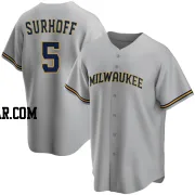 Bj Surhoff Men's Milwaukee Brewers Gray Replica Road Jersey