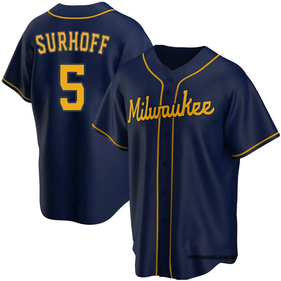 Bj Surhoff Men's Milwaukee Brewers Navy Replica Alternate Jersey