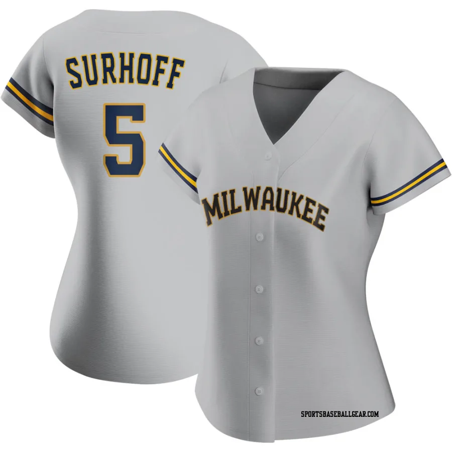 Bj Surhoff Women's Milwaukee Brewers Gray Authentic Road Jersey