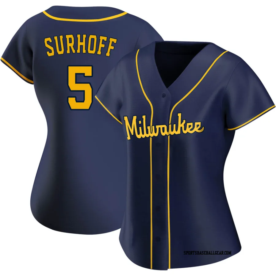 Bj Surhoff Women's Milwaukee Brewers Navy Authentic Alternate Jersey