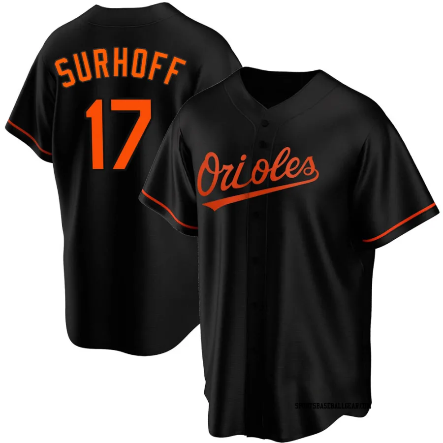 Bj Surhoff Youth Baltimore Orioles Black Replica Alternate Jersey