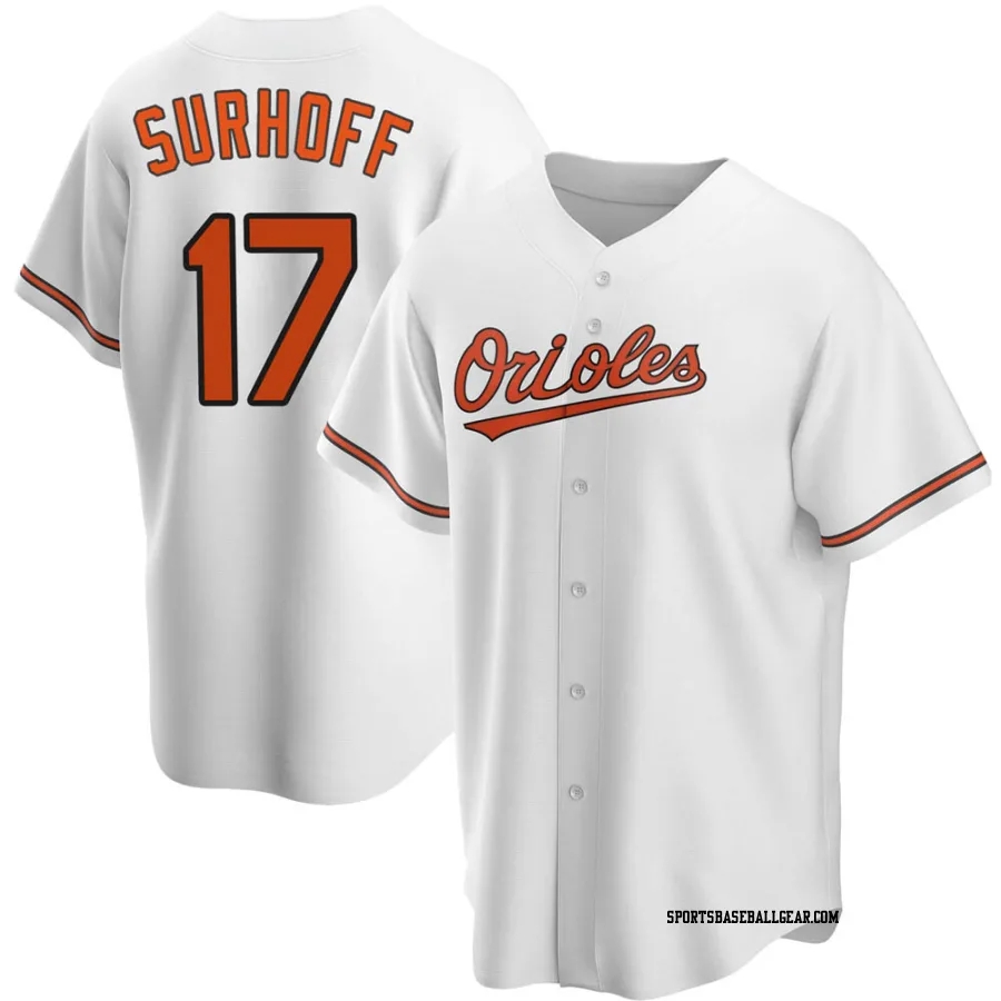 Bj Surhoff Youth Baltimore Orioles White Replica Home Jersey