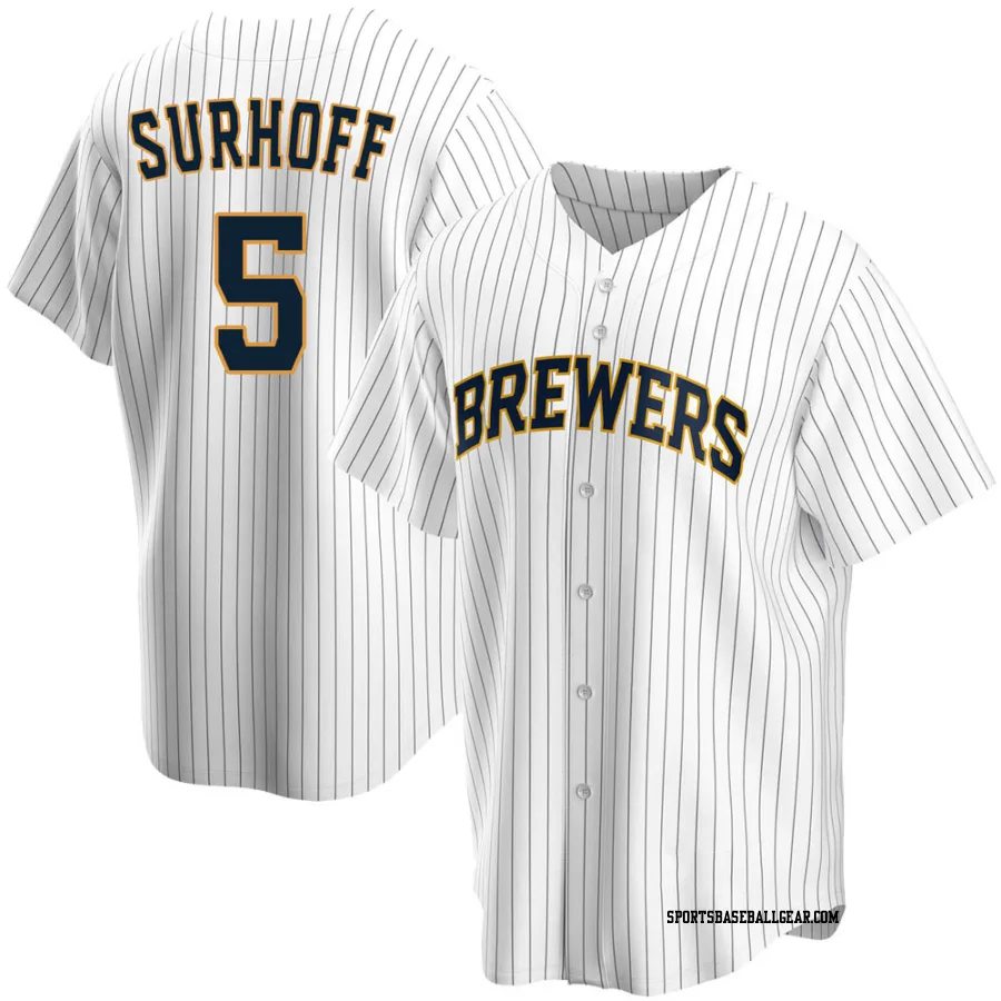 Bj Surhoff Youth Milwaukee Brewers White Replica Home Jersey