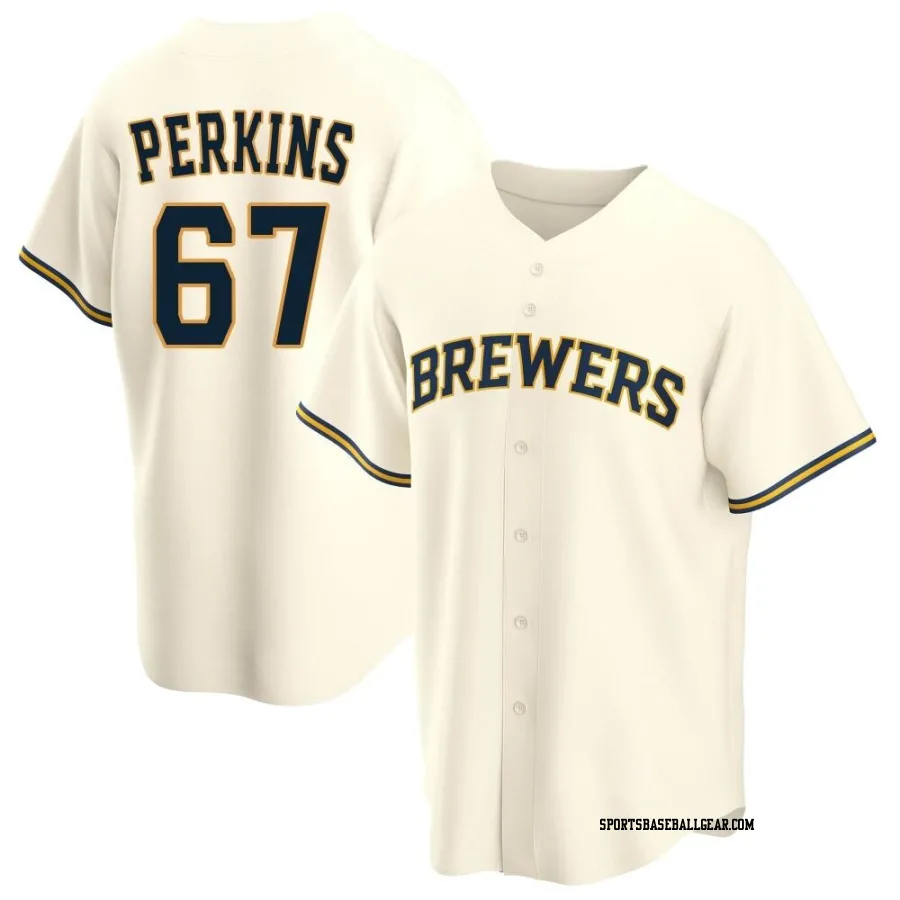 Blake Perkins Men's Milwaukee Brewers Cream Replica Home Jersey