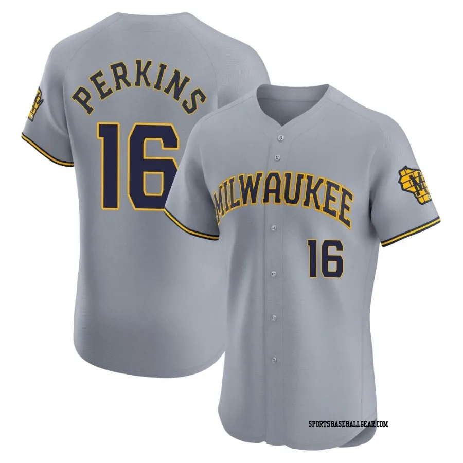 Blake Perkins Men's Milwaukee Brewers Gray Elite Road Jersey