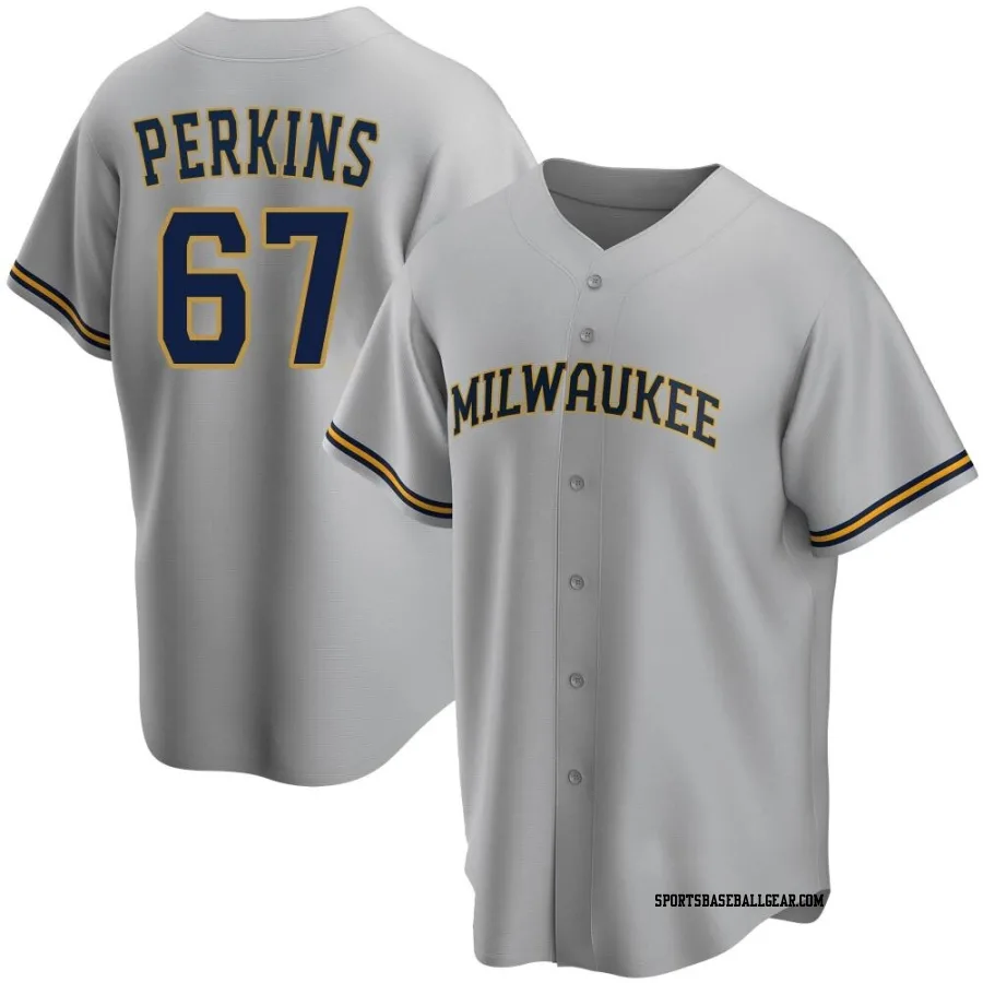 Blake Perkins Men's Milwaukee Brewers Gray Replica Road Jersey