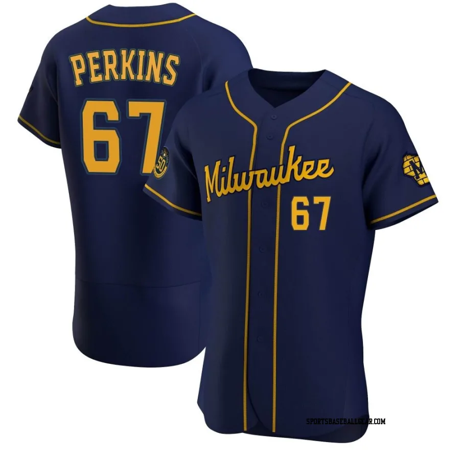 Blake Perkins Men's Milwaukee Brewers Navy Authentic Alternate Jersey