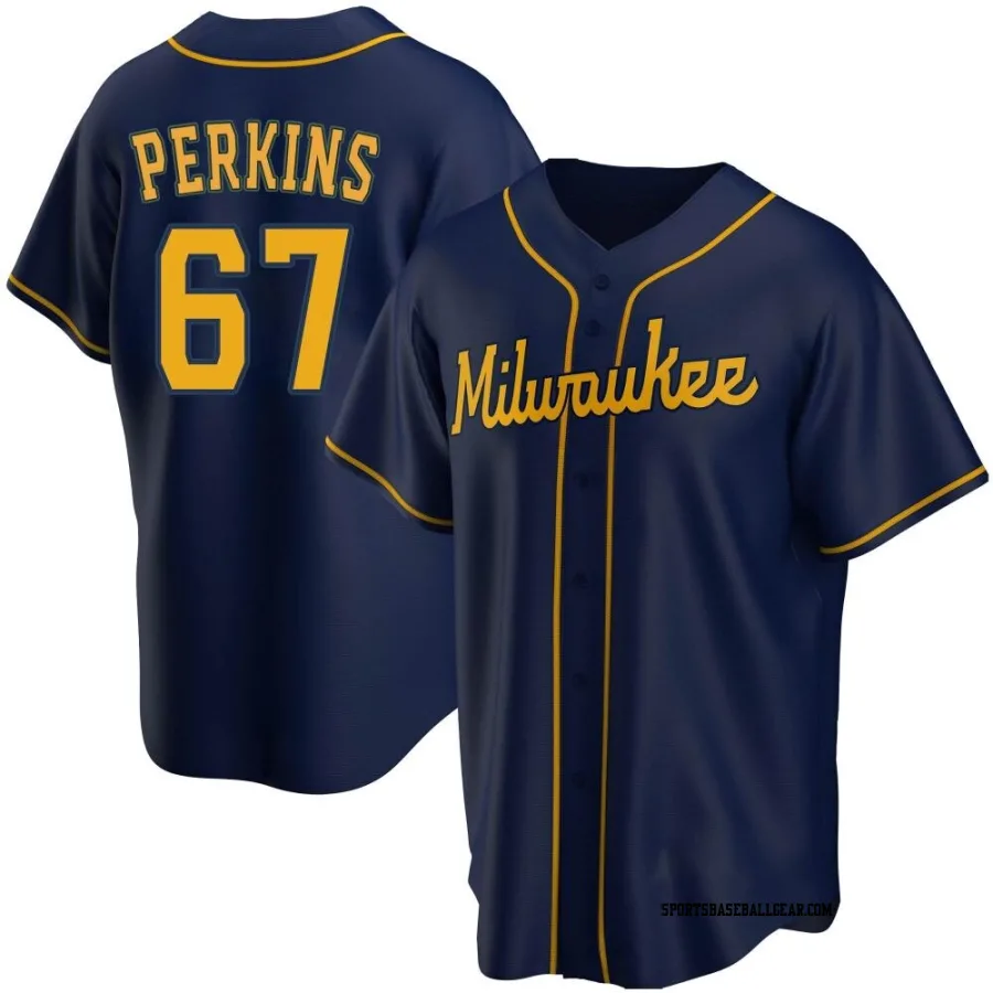 Blake Perkins Men's Milwaukee Brewers Navy Replica Alternate Jersey