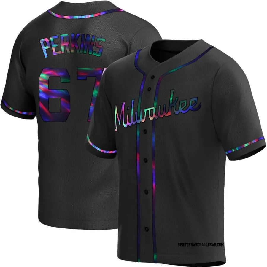 Blake Perkins Youth Milwaukee Brewers Black Holographic Replica Alternate Jersey