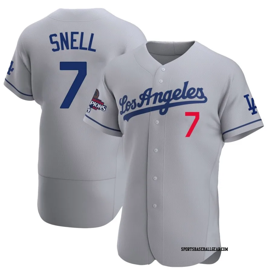 Blake Snell Men's Los Angeles Dodgers Gray Authentic Away Official 2024 World Series Champions Jersey