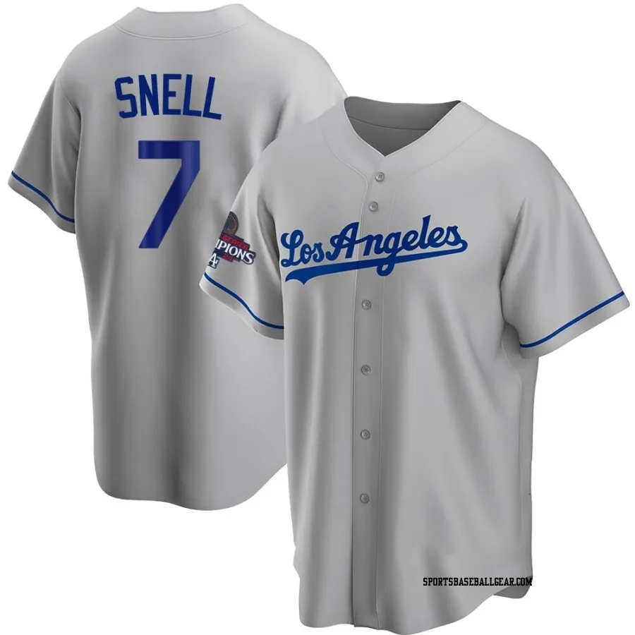 Blake Snell Men's Los Angeles Dodgers Gray Replica Road 2024 World Series Champions Jersey