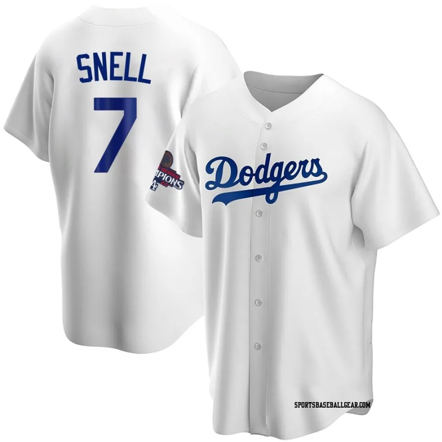 Blake Snell Men's Los Angeles Dodgers White Replica Home 2024 World Series Champions Jersey