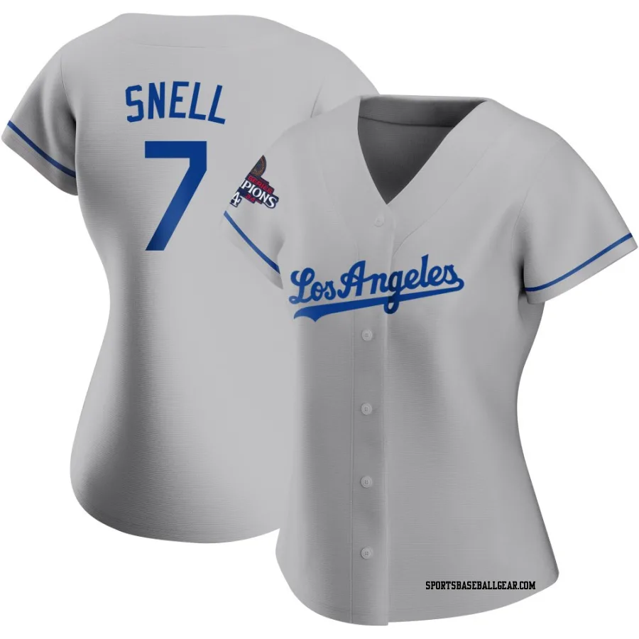 Blake Snell Women's Los Angeles Dodgers Gray Authentic Road 2024 World Series Champions Jersey