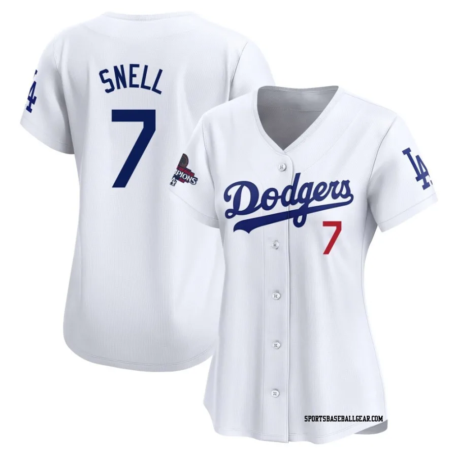 Blake Snell Women's Los Angeles Dodgers White Limited Home 2024 World Series Champions Jersey