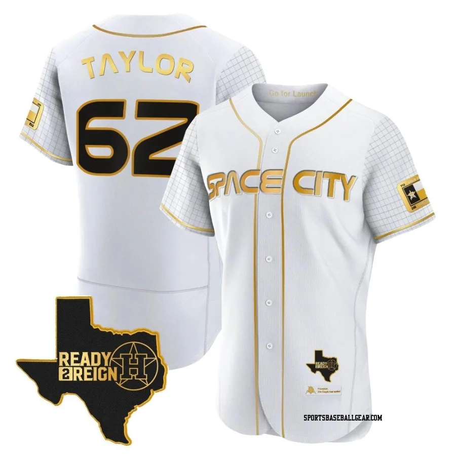 Blake Taylor Men's Houston Astros White/Gold Authentic 2023 Space City Ready 2 Reign Flex Base Jersey