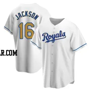 Bo Jackson Men's Kansas City Royals Gold Replica White Home Jersey