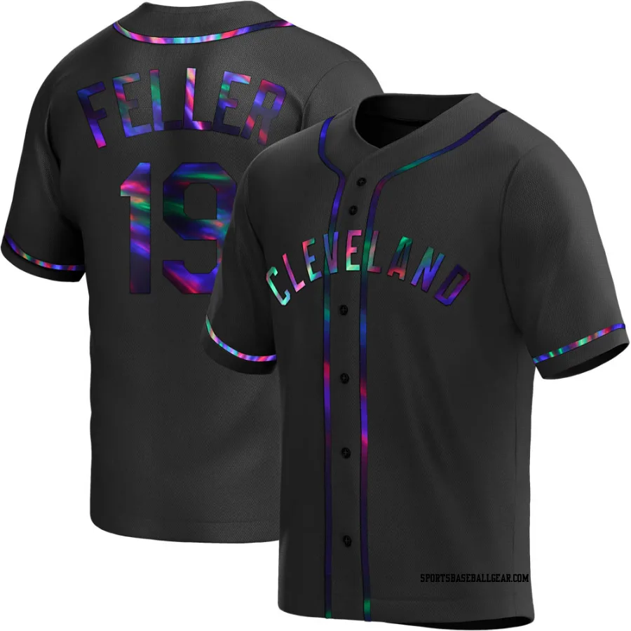 Bob Feller Men's Cleveland Guardians Black Holographic Replica Alternate Jersey