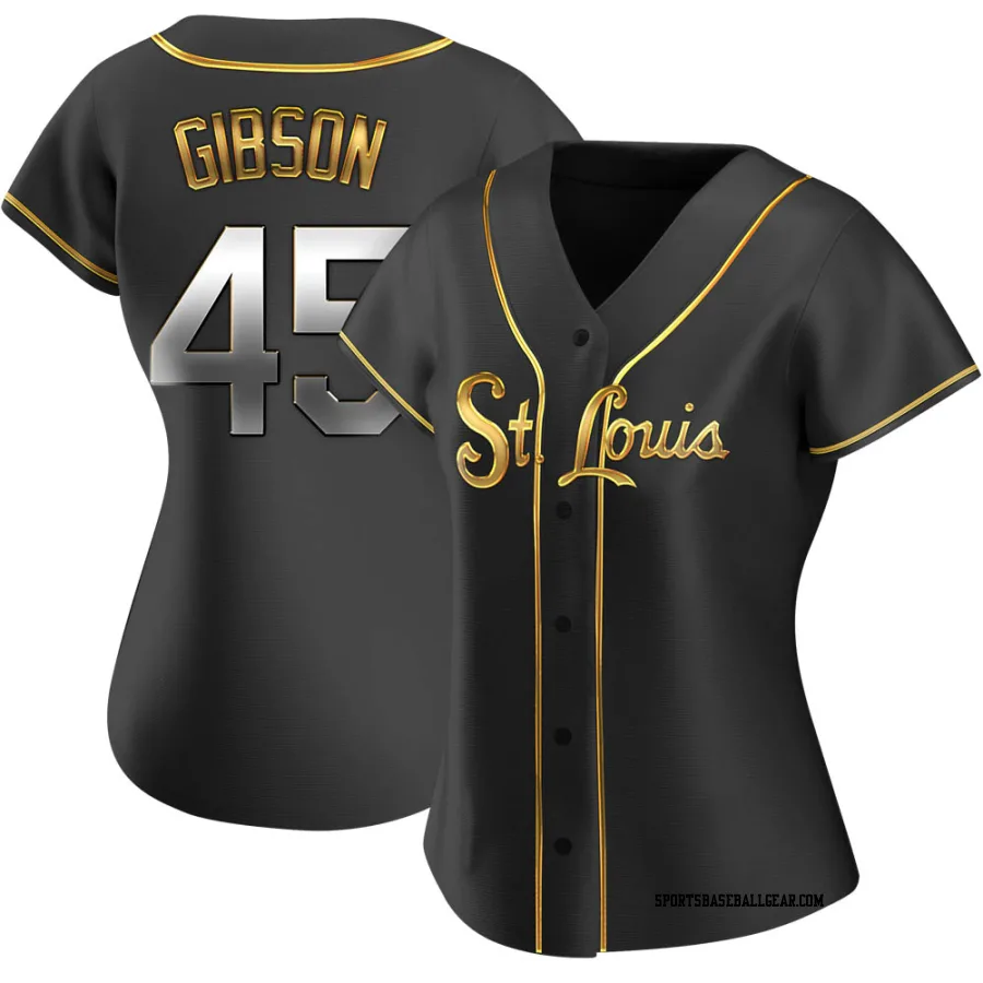 Bob Gibson Women's St. Louis Cardinals Black Golden Replica Alternate Jersey