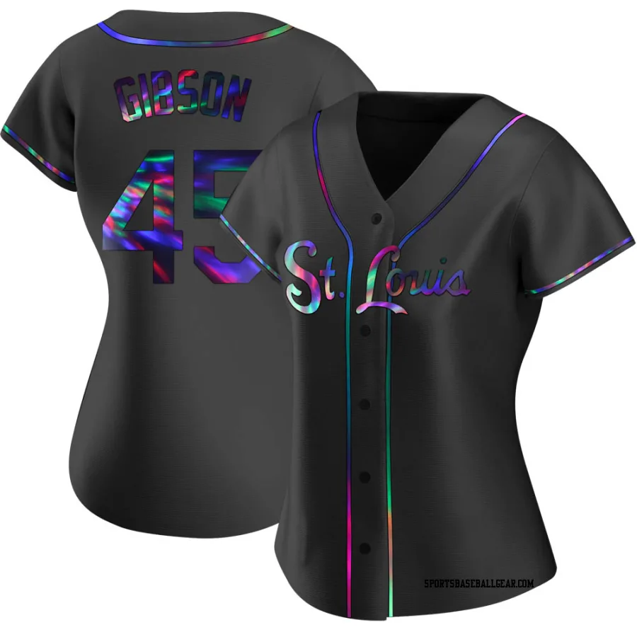 Bob Gibson Women's St. Louis Cardinals Black Holographic Replica Alternate Jersey