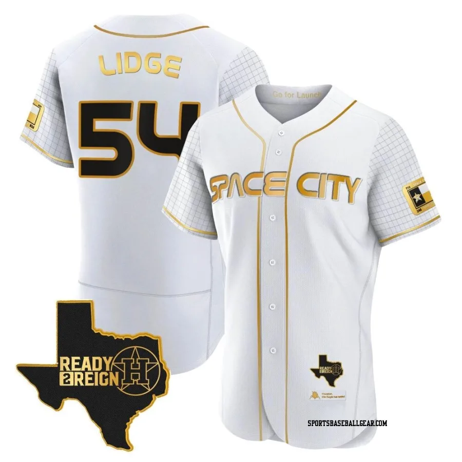 Brad Lidge Men's Houston Astros White/Gold Authentic 2023 Space City Ready 2 Reign Flex Base Jersey