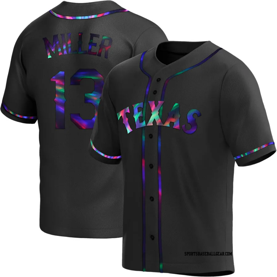 Brad Miller Men's Texas Rangers Black Holographic Replica Alternate Jersey