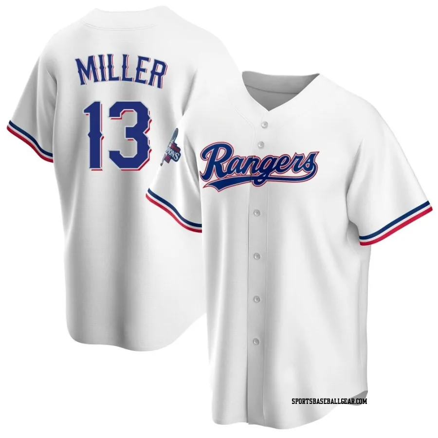 Brad Miller Men's Texas Rangers White Replica Home 2023 World Series Champions Jersey