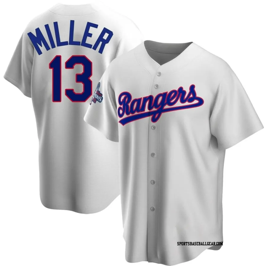 Brad Miller Men's Texas Rangers White Replica Home Cooperstown Collection 2023 World Series Champions Jersey