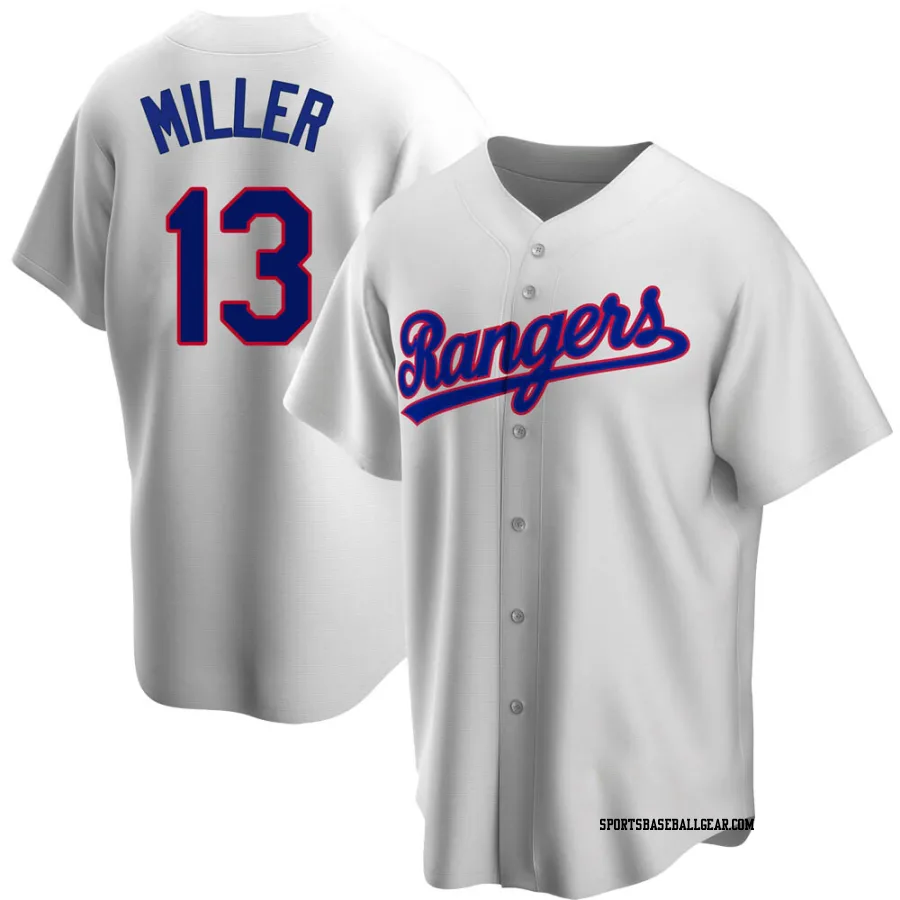 Brad Miller Men's Texas Rangers White Replica Home Cooperstown Collection Jersey