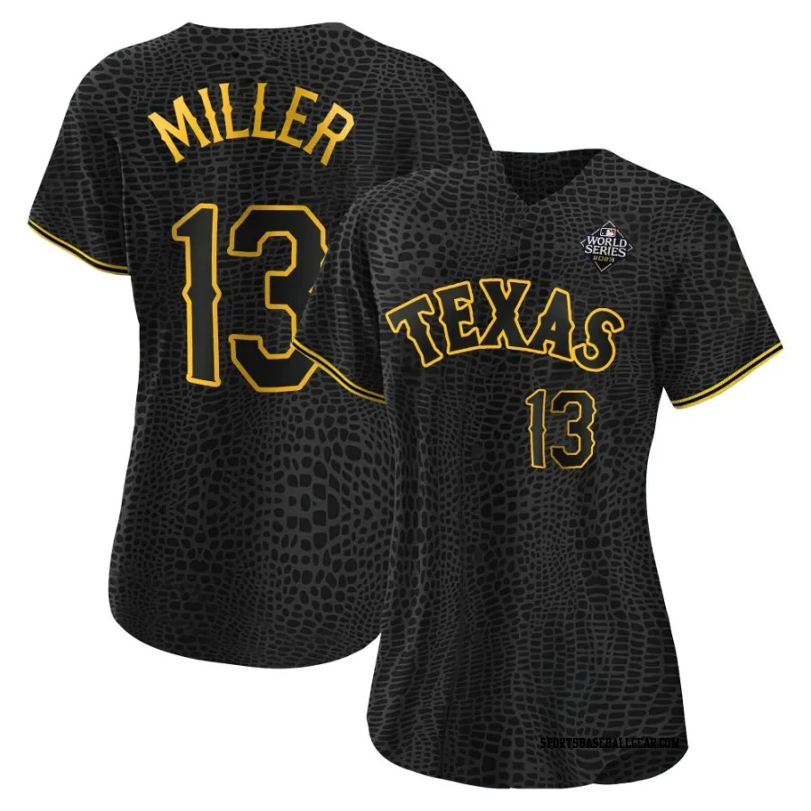 Brad Miller Women's Texas Rangers Black Authentic Snake Skin City 2023 World Series Jersey