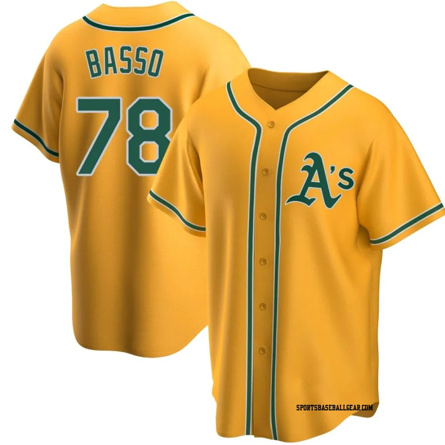 Brady Basso Men's Oakland Athletics Gold Replica Alternate Jersey