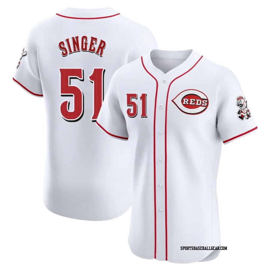 Brady Singer Men's Cincinnati Reds White Elite Home Patch Jersey