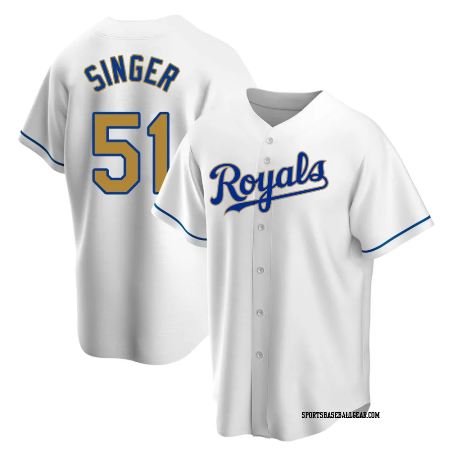 Brady Singer Men's Kansas City Royals Gold Replica White Home Jersey