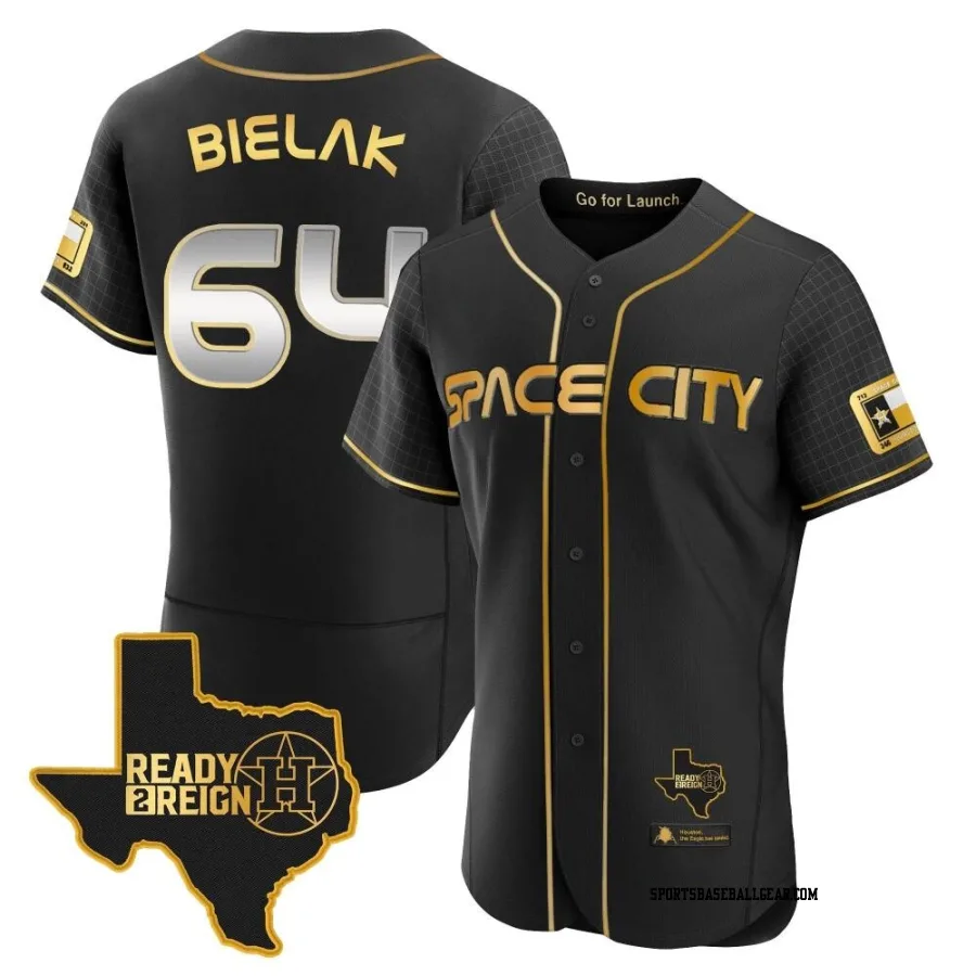 Brandon Bielak Men's Houston Astros Black/Gold Authentic 2023 Space City Ready 2 Reign Flex Base Jersey