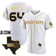 Brandon Bielak Men's Houston Astros White/Gold Authentic 2023 Space City Ready 2 Reign Flex Base Jersey