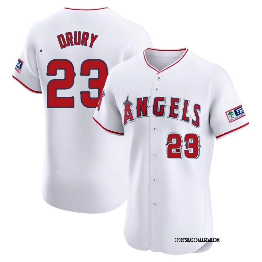 Brandon Drury Men's Los Angeles Angels White Elite Home Patch Jersey