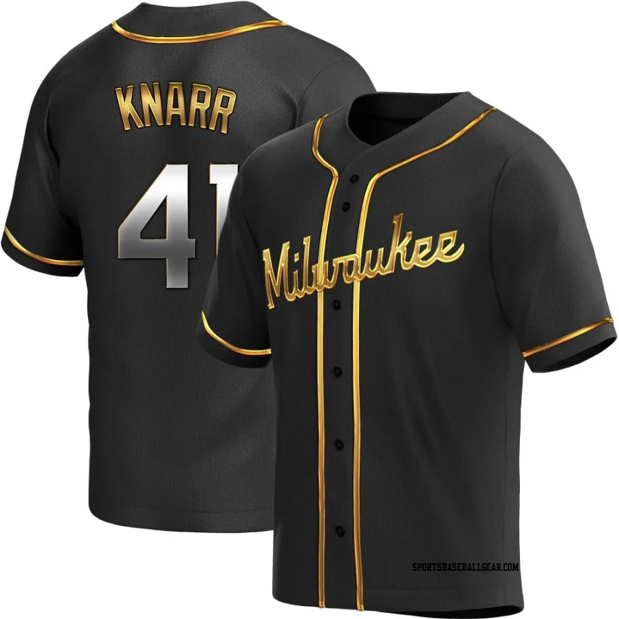 Brandon Knarr Men's Milwaukee Brewers Black Golden Replica Alternate Jersey