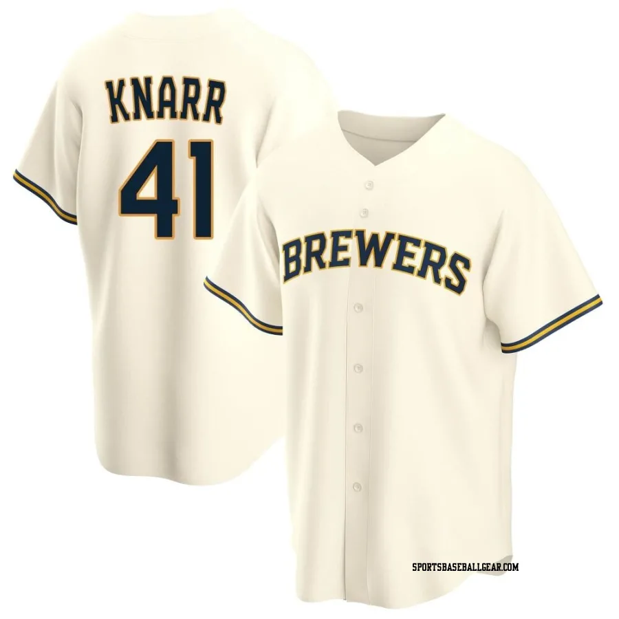 Brandon Knarr Men's Milwaukee Brewers Cream Replica Home Jersey