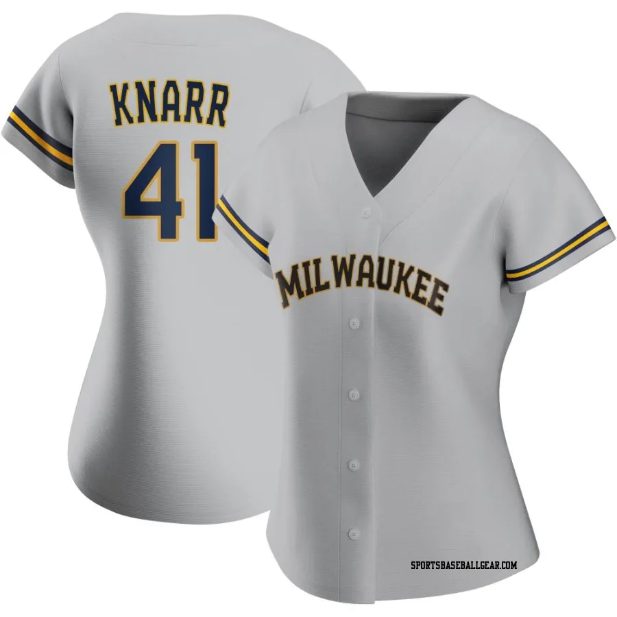 Brandon Knarr Women's Milwaukee Brewers Gray Replica Road Jersey