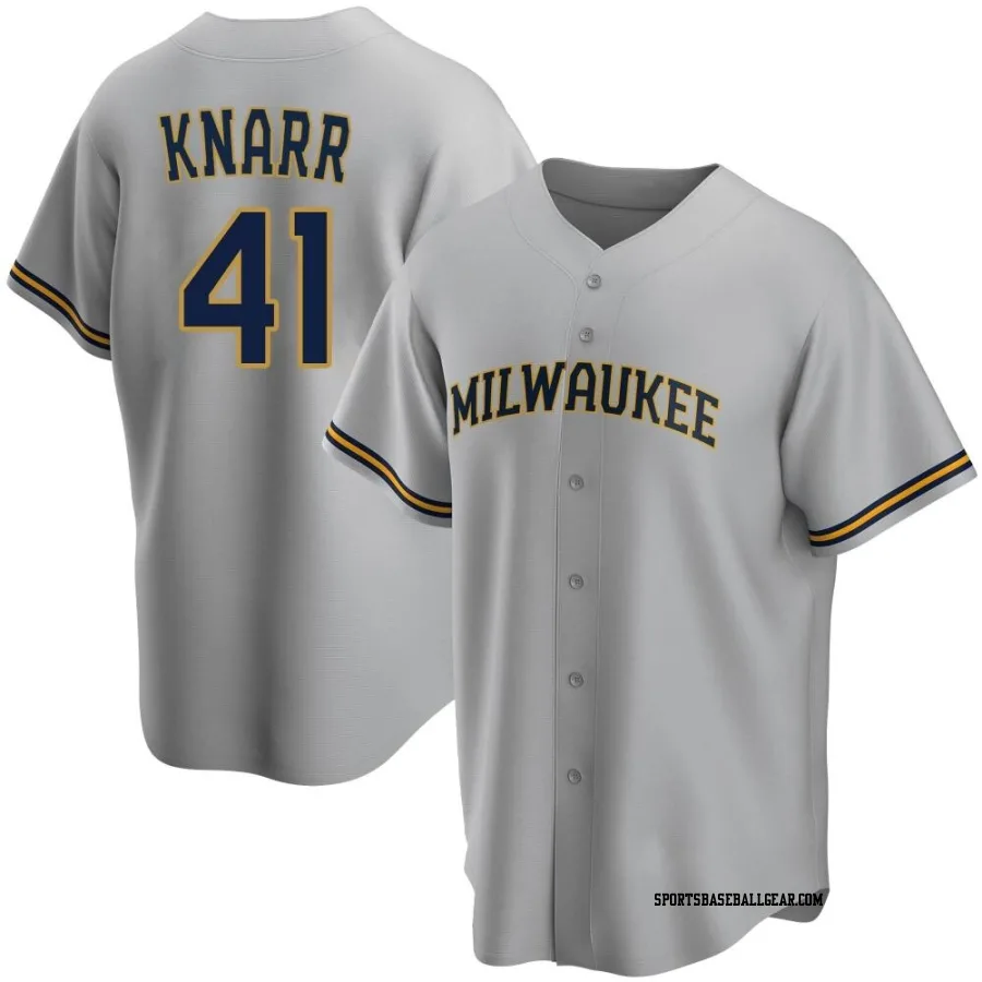 Brandon Knarr Youth Milwaukee Brewers Gray Replica Road Jersey