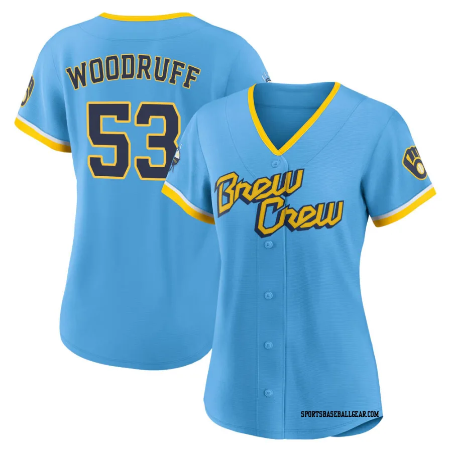 Brandon Woodruff Women's Milwaukee Brewers Blue Authentic Powder 2022 City Connect Jersey