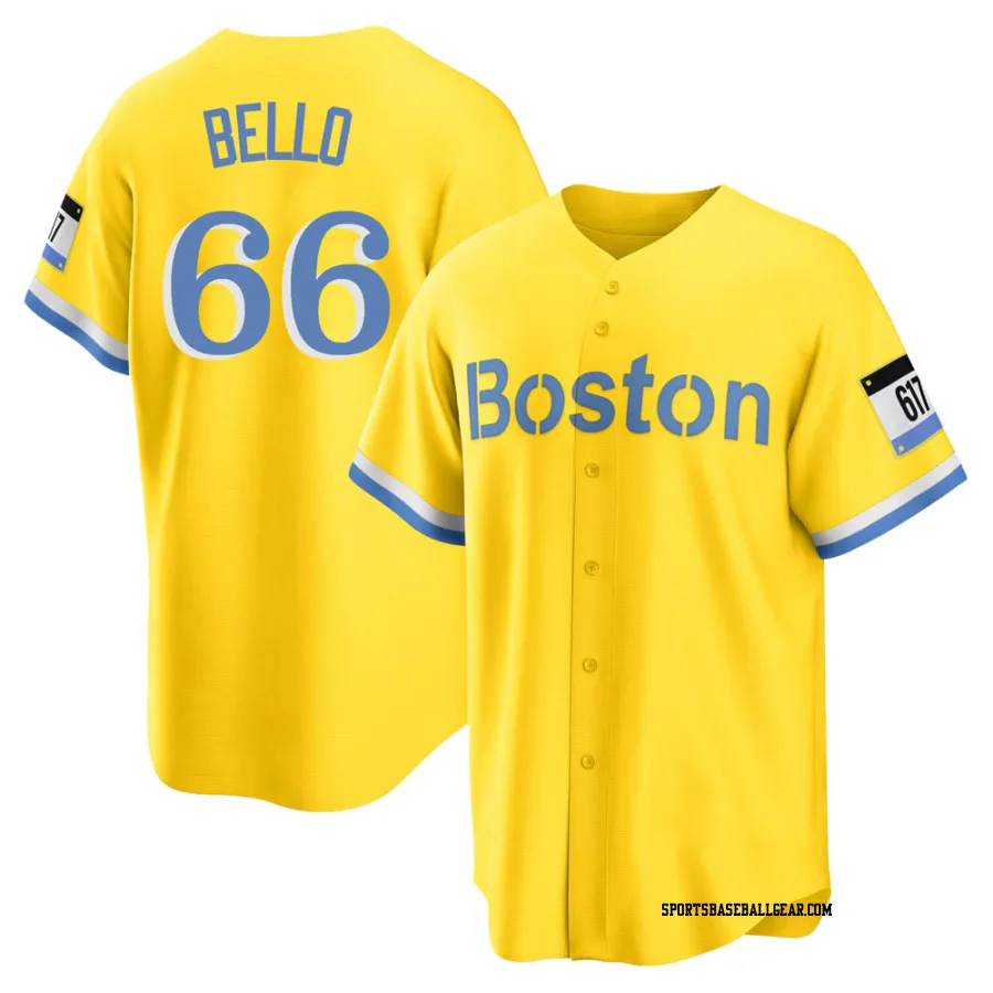 Brayan Bello Men's Boston Red Sox Gold/Light Replica Blue 2021 City Connect Player Jersey