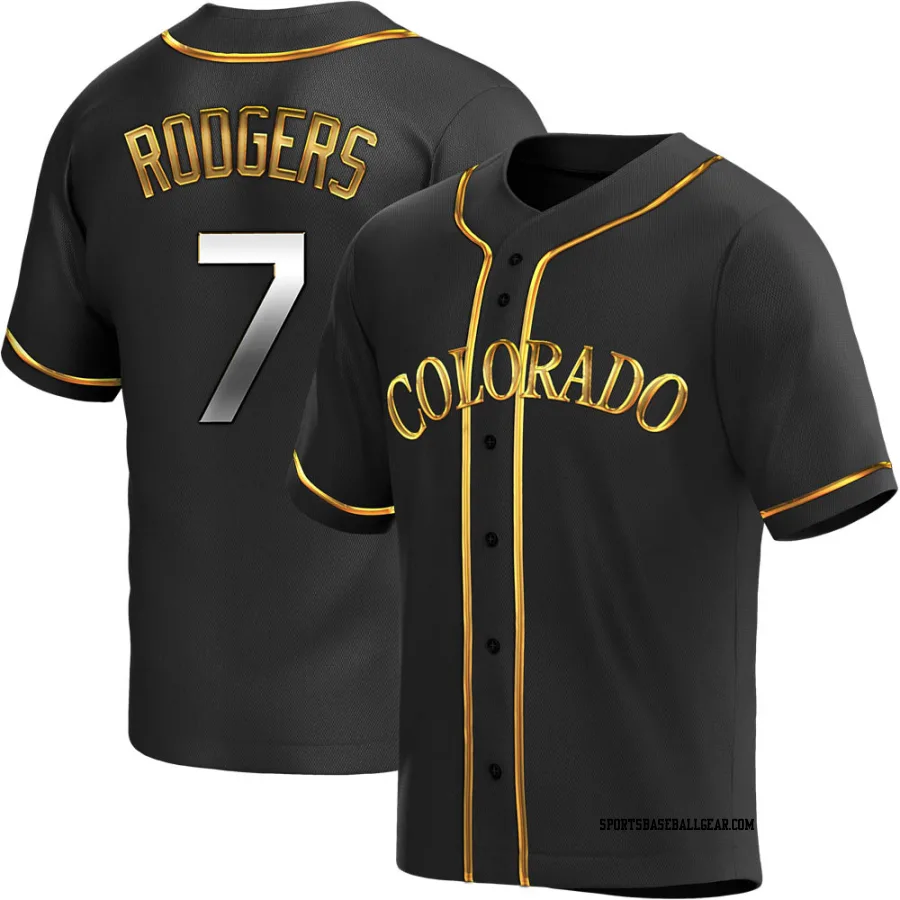 Brendan Rodgers Men's Colorado Rockies Black Golden Replica Alternate Jersey